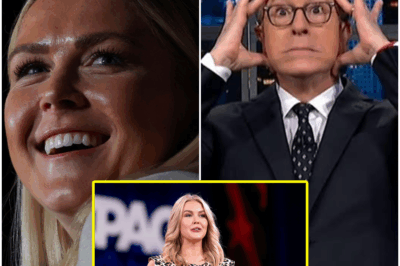 “SHOCKING SHOWDOWN: Karoline Leavitt Hijacks Stephen Colbert’s Stage in Explosive Clash—Audience Gasped as Segment Was Cut Short! What Sparked This Fiery Confrontation Between the Conservative Commentator and Colbert, and Why Was the Show Suddenly Interrupted? This Jaw-Dropping TV Moment Made History!”