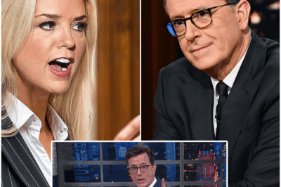1 MINUTE AGO: PAM BONDI FLIPS THE LATE SHOW UPSIDE DOWN—STEPHEN COLBERT LEFT SHAKEN, APOLOGIZES BACKSTAGE AS SHOW FACES POSSIBLE SUSPENSION 😲💥  What started as a typical night of sharp political jokes quickly turned into a media firestorm when Stephen Colbert clashed with Pam Bondi live on The Late Show. It wasn’t Bondi who cracked—it was Colbert. After one joke pushed too far, Bondi fired back with a devastating one-liner that left Colbert visibly shaken and the studio silent. Within minutes, producers scrambled behind the scenes, and Colbert was seen apologizing backstage. With mounting pressure from network executives, could this fiery exchange be the tipping point for Colbert’s career? Get the full explosive details below 👇🔥