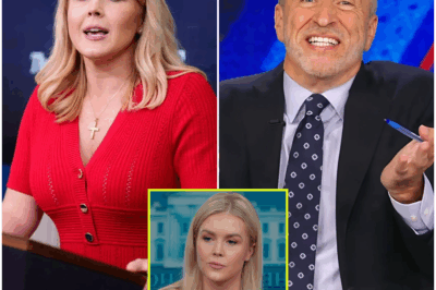 “Jon Stewart’s Silent Question Exposes Karoline Leavitt’s Dark Secret — The Moment Her Cross Necklace Vanished and Her Faith Was Put to the Test. Did She Drop Her Beliefs or Was It All a Charade? The Shocking Truth Behind the Silence That’s Rocking the Internet and Leaving the World Wondering What Really Happened!”