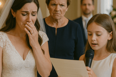 When Cruel Words From a Mother-in-Law Stung Like Blades in the Middle of a Wedding Ceremony, the Bride Believed Her Happiness Had Been Shattered—Until Her Daughter, With Trembling Hands, Climbed Onto the Stage and Read Aloud a Hidden Message From the Groom That Changed the Atmosphere and Exposed Secrets No One Expected