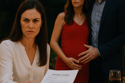 The family gathered, expecting warmth and tradition. Instead, the husband arrived flaunting his mistress in a red dress, her belly round with new life. Relatives gasped. His arrogance filled the table—until his wife quietly stood, opened a folder, and revealed papers that left him stunned, the entire dinner in ruins.