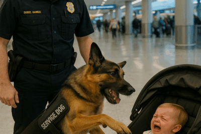 The Airport Was Busy With Tired Travelers and Crying Children When a Service Dog, Famous for Its Calm Nature, Lunged at a Passing Baby Stroller—What Seemed Like an Attack Stunned Parents Into Panic, But When The Truth Emerged Moments Later, Gasps Echoed Through the Terminal and Silence Fell Over the Crowd