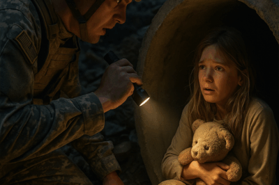 He raised his fist to signal silence, expecting enemy fire. Instead, he heard a child’s broken plea from inside a drainage pipe: “Please don’t let them find me.” When a girl clutching a teddy bear emerged, the soldier realized he had uncovered a secret that would change everything he believed.