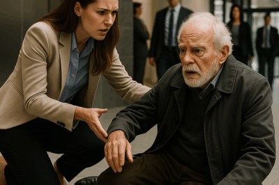 In a lobby packed with ambitious professionals, only one young woman stopped to help the elderly man who had fallen. She thought she had jeopardized her future—but when his true identity emerged, the tables turned. What happened next stunned the crowd and proved how one choice can rewrite everything.