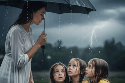 Daddy! Daddy!” they cried in unison, their voices breaking through the chaos of the storm.