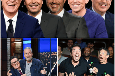 Late-Night Rivals Unite on Colbert’s Stage After Shocking Cancellation — Behind the Smiles, a Story of Corporate Pressure, Political Heat, and the Fight for Comedy’s Soul