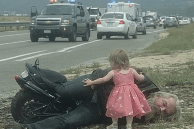 They found him bleeding in a ditch on Highway 84, his motorcycle shattered, his life hanging by a thread—and standing over him was the last person anyone expected