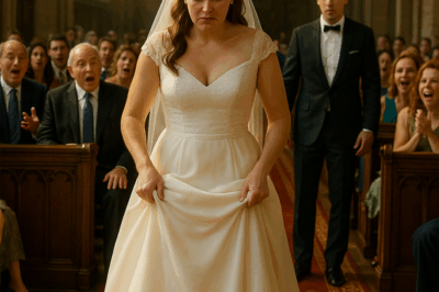 During the wedding, something shifted beneath the bride’s dress! The groom went white, and the guests gasped when they saw it The afternoon sun poured through the cathedral windows, painting colors on the marble floor. Guests filled the pews, their whispers buzzing with excitement. At the altar, Thomas adjusted his tie, heart pounding as the organ swelled.