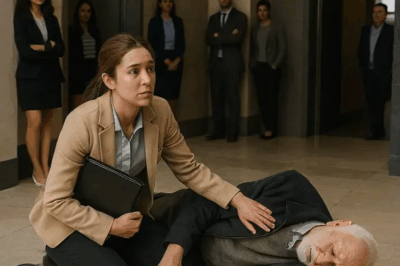 She Helped a Stranger in Need—Then His True Identity Left Everyone Speechless…😲…The elevator lobby hummed with the morning rush, a blur of hurried steps and sharp whispers. Amid the chaos, a frail old man stumbled, his cane clattering on the sleek marble floor.