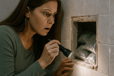 “The Bathroom Secret: What I Found Hidden Behind My Husband’s Tiles”