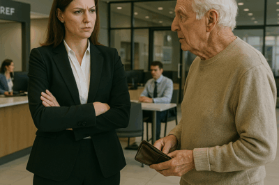 “In Front of Impatient Customers, a Bank Manager Mocked an Elderly Man for His Trembling Hands and Worn Wallet—But Later That Day, Her Superiors Learned the Truth About the Old Man’s Identity, and the $3 Billion Deal She Had Been Celebrating Collapsed Overnight, Destroying Her Career and Reputation.”