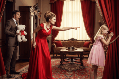 I can’t stand anymore!” The scream pierced through the lavish mansion like shattered glass. Behind the heavy red curtains, eight-year-old Lily collapsed to the floor, tears streaming down her cheeks as her tiny hands clutched the velvet fabric. A broken glass lay on the carpet, shards glinting like cruel reminders of her mistake.