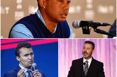 BREAKING NEWS 🔴 The night late-night television died began with laughter — Jimmy Kimmel’s final joke, a single line that mentioned Charlie Kirk and turned applause into silence. Hours later, Tiger Woods — a golf legend unaccustomed to public battles outside the course — broke ranks, denouncing the remark as ‘immoral’ before delivering a cryptic five-word message to ABC executives. Within moments, a decision was made: Kimmel’s show pulled, his career declared over. But what did Tiger’s mysterious message really say — and why did it carry enough power to end a comedian’s empire in one stroke?”
