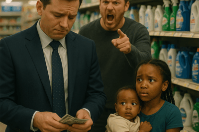 The words came from a little girl standing in the middle of a crowded grocery store aisle. Her shirt was torn, her shoes mismatched, and in her thin arms she held both a baby and a carton of . She could not have been more than nine years old, yet her voice carried the steadiness of someone who had lived far beyond her years.