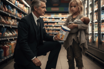 The small grocery store on the outskirts of Willowbrook was typically quiet in the early evening. Yet, today the stillness carried an unusual weight. At the heart of this hush stood nine-year-old Kayla, holding her infant brother tightly in one arm, a milk carton clutched in the other.