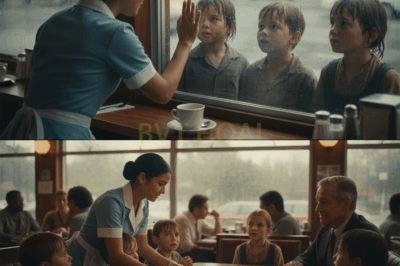 A rainy night in a small town, a young waitress named Emily Parker noticed four little girls huddled together outside her diner window. Their clothes were torn, their faces pale, and their eyes carried the silent pain of hunger and loneliness. Emily’s heart sank.