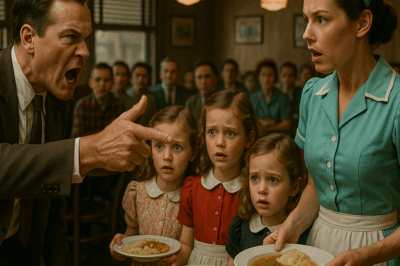 On a rainy evening in a quiet town, a young waitress named Emily Parker spotted four little girls huddled together outside her diner window. Their clothes were torn, their faces pale, and their eyes carried the silent ache of hunger and loneliness.