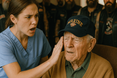“When a Nurse Insulted and Struck a 94-Year-Old Retired Marine at a VA Clinic, Fifteen Members of the Hells Angels Motorcycle Club in the Waiting Room Stood Up — What Happened Next Restored Everyone’s Faith in Brotherhood”