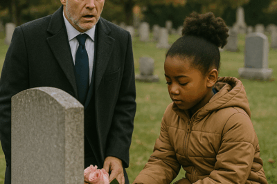 A grieving billionaire knelt in shock when he found a little Black girl standing quietly at his daughter’s grave with flowers in her hand—and the heartbreaking truth she revealed next moved everyone in the cemetery to tears.