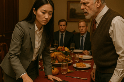 The laughter died first. Then the forks froze midair.