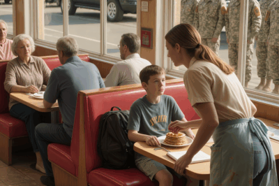 A Waitress Secretly Fed a Lonely Boy Every Morning — Until Four Black SUVs Pulled Up Outside the Diner and Soldiers Walked In With a Letter That Made the Entire Town Fall Silent