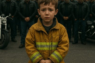 When forty engines fell silent, the school lot held its breath for the boy they came to shield—bullied because his father died, mocked for wearing his charred firefighter coat.