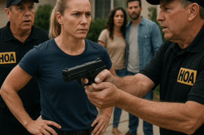 “The HOA ‘Security Patrol’ Pulled a Gun on My Wife for Parking in Front of Our Own House — They Thought She Was Just Another ‘Rule Breaker.’ But When They Found Out She Trains U.S. Navy SEALs for a Living, Their Smirks Vanished… and So Did Their Jobs.”