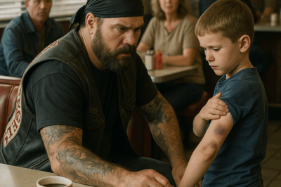 “A Quiet Little Boy Lifted His Shirt and Showed His Hidden Bruises to a Hard-Eyed Biker — And the Moment the Tough Rider Saw Them, He Stood Up So Fast He Didn’t Even Finish His Coffee.”