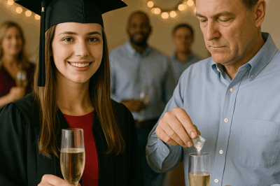 At My Graduation Party, I Saw My Father Slip Strange Powder Into My Champagne—So I Stood, Smiling, Until a Hidden Family Secret, a Long-Buried Promise, and the Real Reason Behind His Gesture Finally Revealed Themselves
