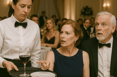 At a Glittering Charity Gala, an Arrogant Socialite Publicly Humiliates a Waitress for Spilling Champagne—But When the Billionaire Host Takes the Stage and Reveals Who the “Waitress” Really Is, the Entire Ballroom Falls Silent, and the Woman’s Perfect Life Begins to Crumble Before Everyone’s Eyes