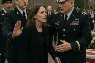The Security Guards Blocked a Woman in Plain Clothes from Entering a 4-Star General’s Funeral—They Said Only Officials Were Allowed, Until Another General Saw Her, Froze Mid-Step, and Ordered the Entire Ceremony to Stop. What He Revealed About Who She Really Was Left Every Soldier in Tears…