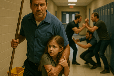 S-His Daughter Begged, “Dad, Please Stop Them”—The Quiet School Janitor Who Took Down Three Grown Men to Save Her