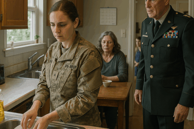 When the Base General Caught a Female Sergeant Elbow-Deep in Dishwater Instead of at Morning Drill, Their Tense Confrontation Uncovered a Hidden Burden, a Failing System, and a Different Kind of Courage He’d Been Blind To