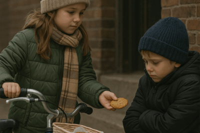 The November wind cut through Portland’s streets like broken glass. Seven-year-old Lily Monroe pedaled her old, rusty bike down Fifth Street, her basket filled with lopsided oatmeal cookies wrapped in napkins