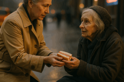 After Michael kicked me out of the house, I got a job as a cook in a small downtown diner. Every day when I left work, I would see the same lady sitting on the corner asking for spare change. She was older than me, with a face weathered by the sun and trembling hands. Something in her eyes reminded me of my own mother.