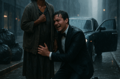 The rain was falling so hard it looked like the sky itself had split open. Grace Thompson tightened her grip on the steering wheel as she drove home from another long shift at the bank. She was exhausted, her mind heavy with numbers, deadlines, and the quiet loneliness of her life. But everything changed when her headlights caught something on the side of the flooded road.