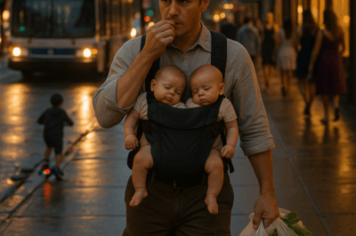 The city lights flickered against a bruised November sky as Daniel Brooks trudged down the cracked sidewalk, one hand gripping a dented toolbox, the other a thin plastic grocery bag. Strapped to his chest were his twin sons, Matthew and Michael—six months old, soft and sleeping, their tiny heads pressed against his faded work jacket.