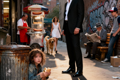 “A Lost Little Girl Hid Behind a Trash Can Eating Leftover Scraps—But When a Silent Millionaire’s Shadow Suddenly Covered Her, a Chain of Shocking Secrets, Hidden Identities, and Heart-Stopping Revelations Erupted, Turning an Ordinary Alley Into the Scene of an Unbelievable Transformation”