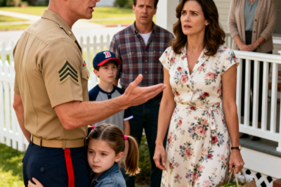 Terrified Little Girl Ducks Behind Silent Marine as Tension Explodes in a Small-Town Parking Lot, Triggering a Chilling Confrontation Whose Unbelievable Twist Leaves Her Stepmother Frozen, Speechless, and Exposed in Ways No One Present Could Have Ever Predicted That Day